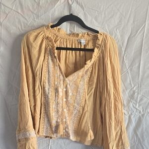 American Eagle Outfitters Tan Blouse with Lace Accents